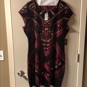 Express Aztec Sequin Burgundy Dress